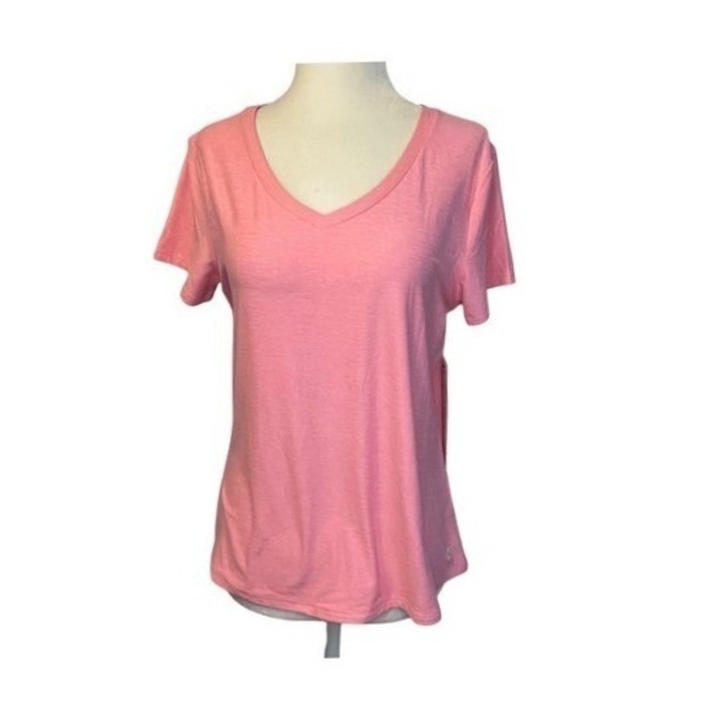 RBX‎ Active Soft V-Neck Tee Pink Marled Flowy Knit Short Sleeve Athletic S